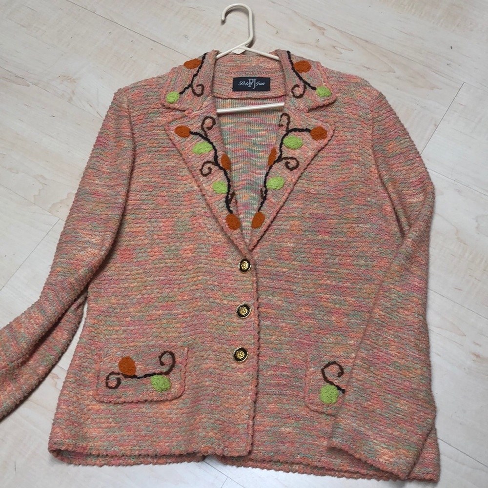 Peter Jan knit jacket with crochet trim sz L